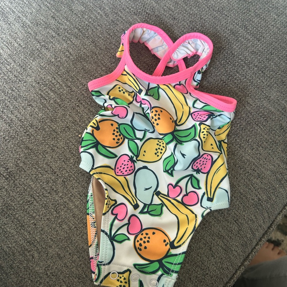 Old Navy Pink Trim Fruit Print Baby Swimsuit